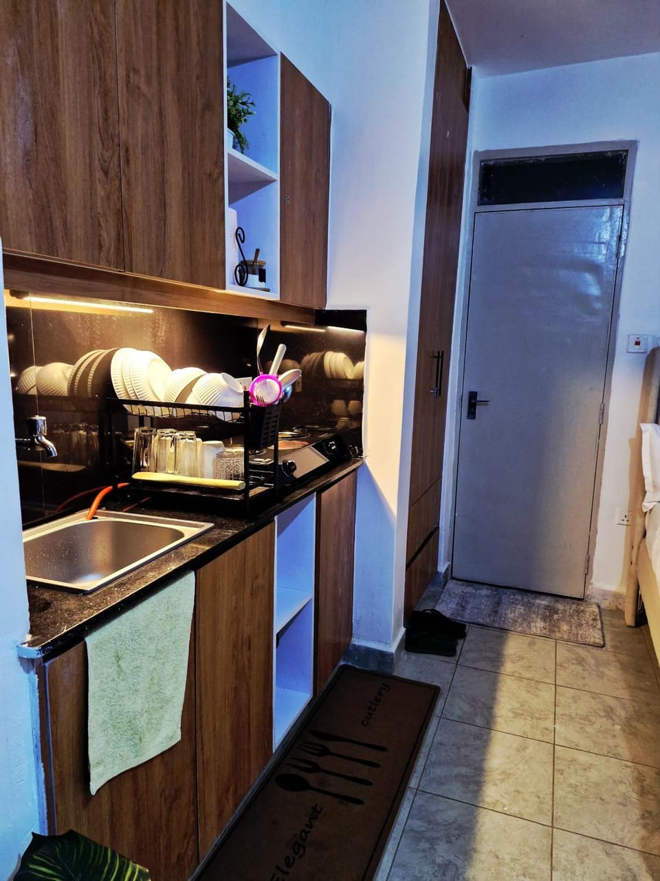 Kitchen or kitchenette, stove