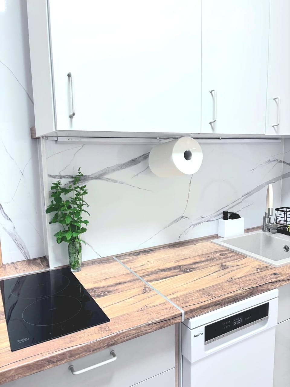 Kitchen or kitchenette, stove