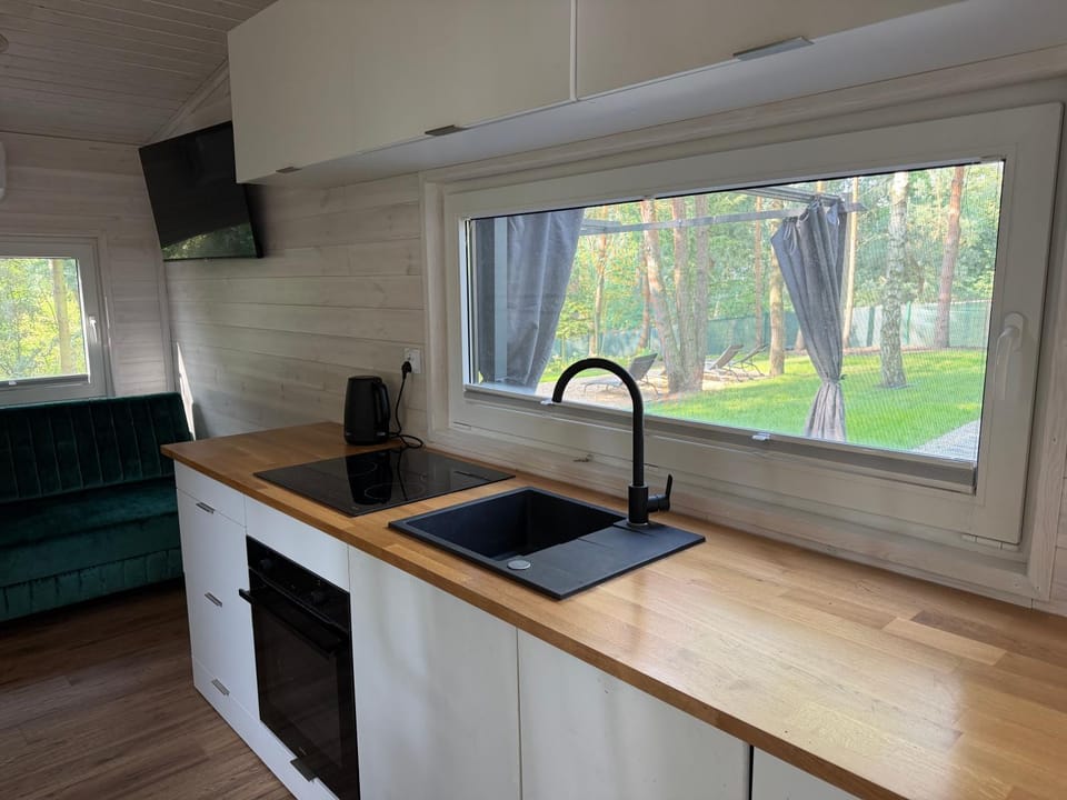 Kitchen or kitchenette, stove