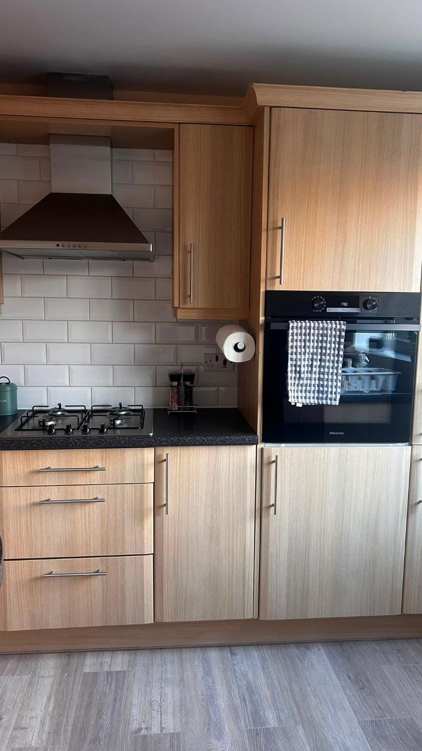 Kitchen or kitchenette, stove