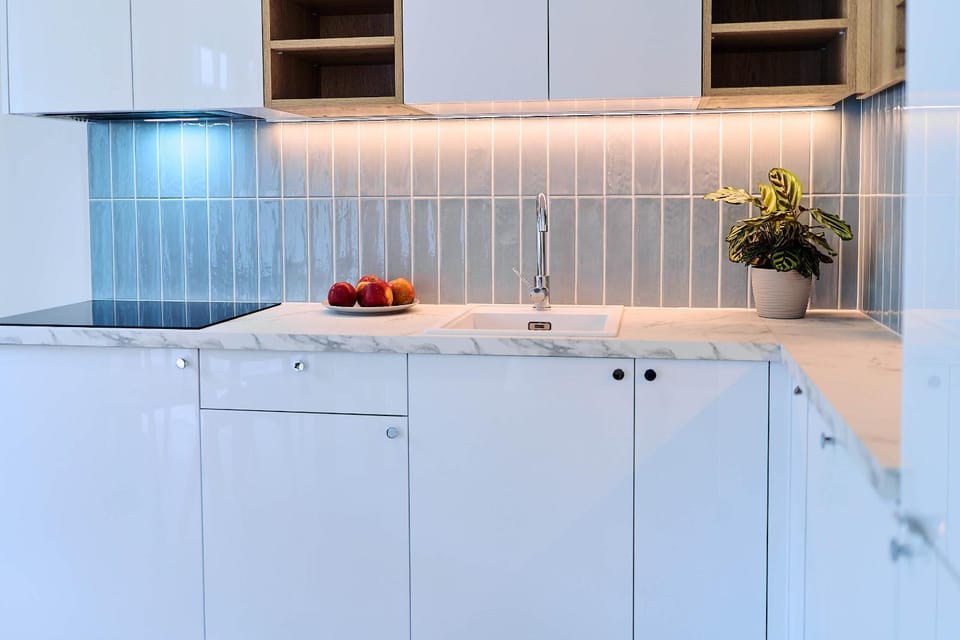 Kitchen or kitchenette, stove