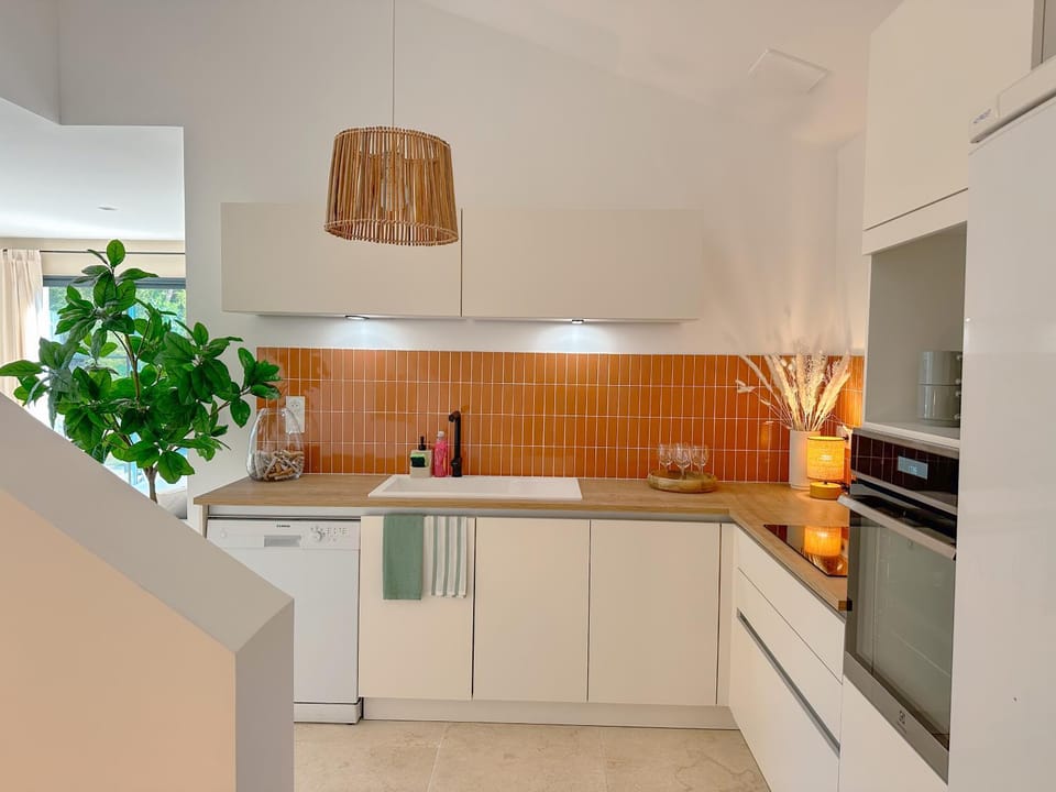 Kitchen or kitchenette, dishwasher, stove