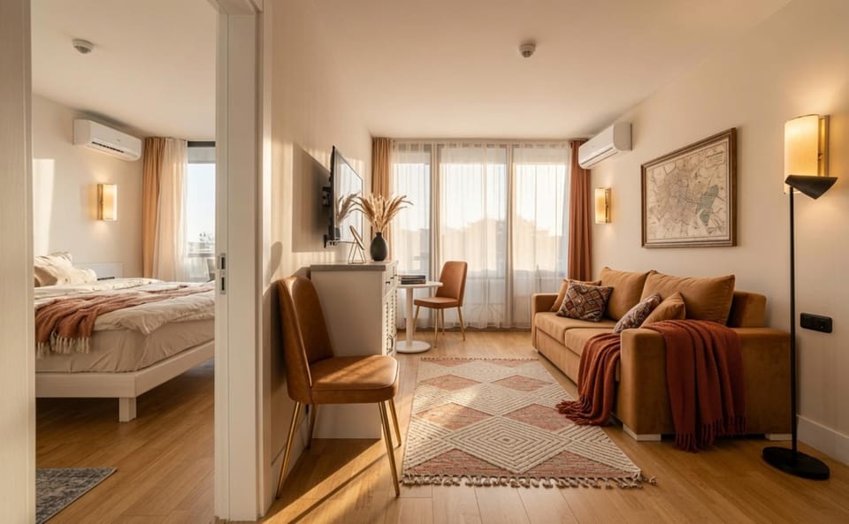 Bed, TV and multimedia, Living room, Photo of the whole room, Seating area, Bedroom