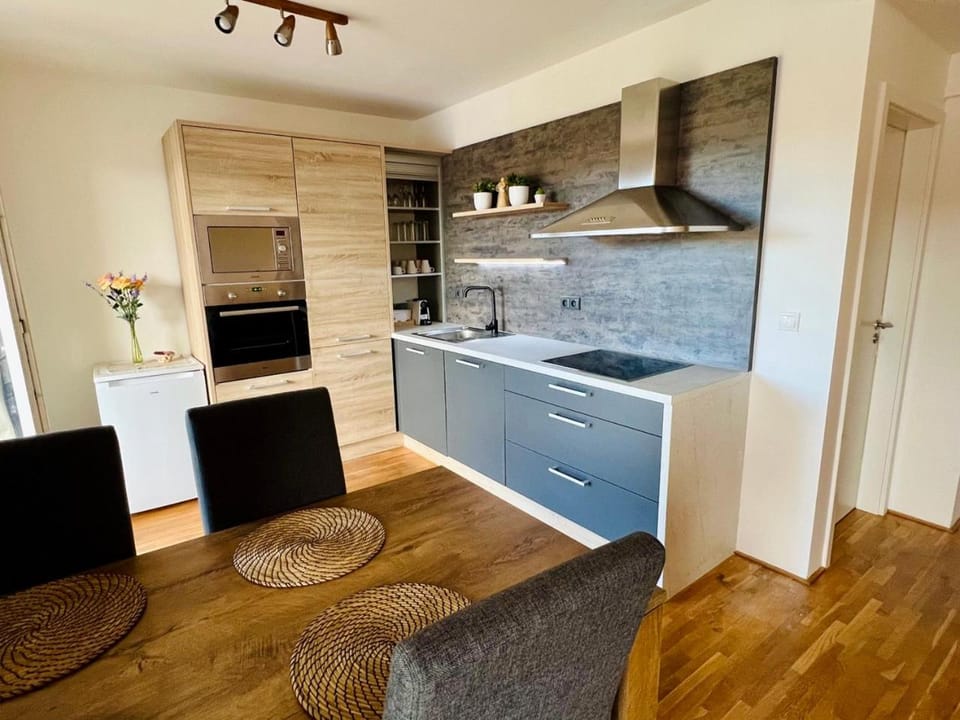Kitchen or kitchenette, dishwasher, oven, stove