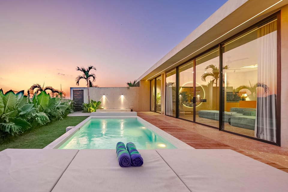 Swimming pool, Swimming pool, Sunset, sunbed