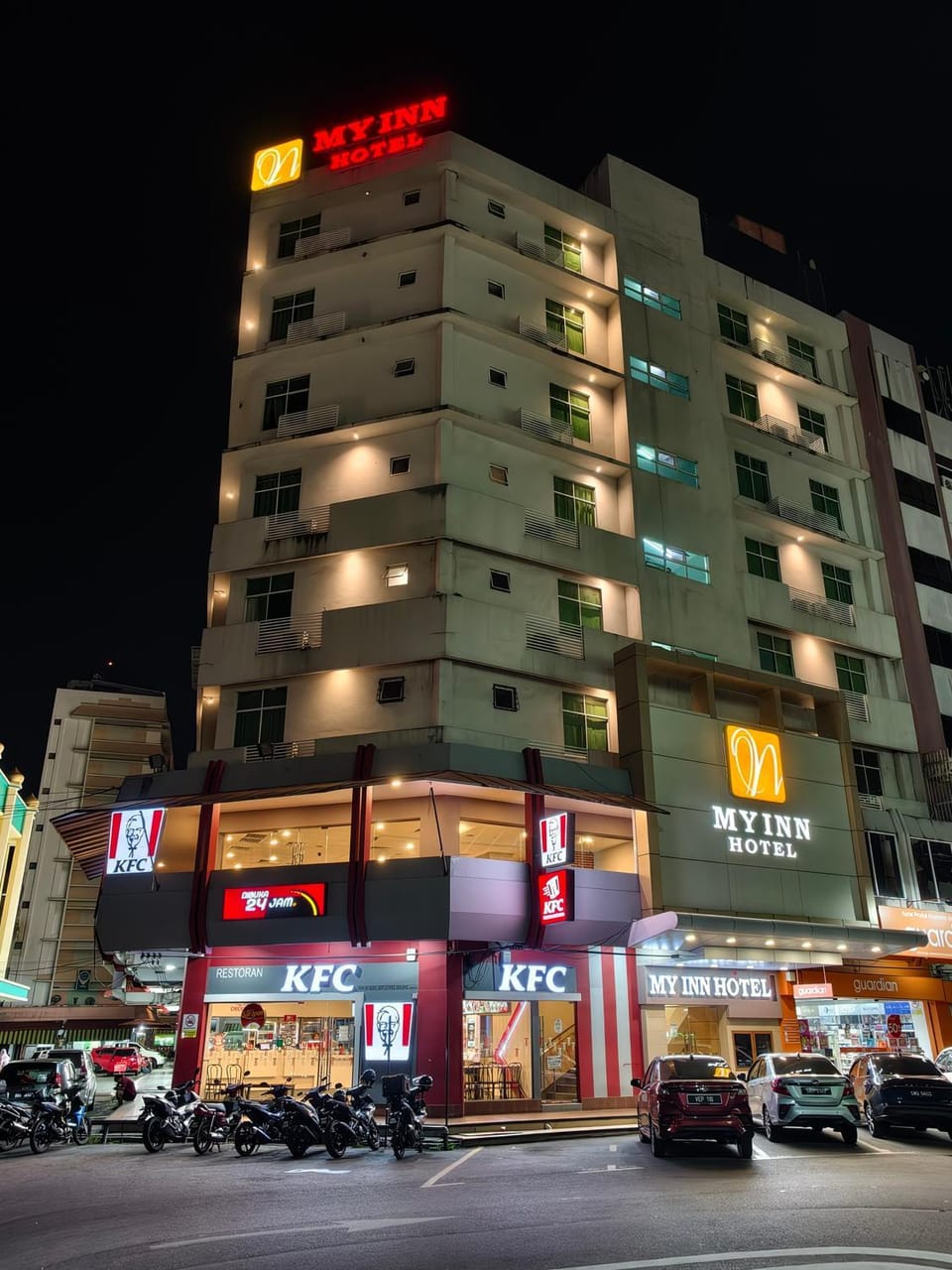 Property building, Night, City view, Street view, Parking