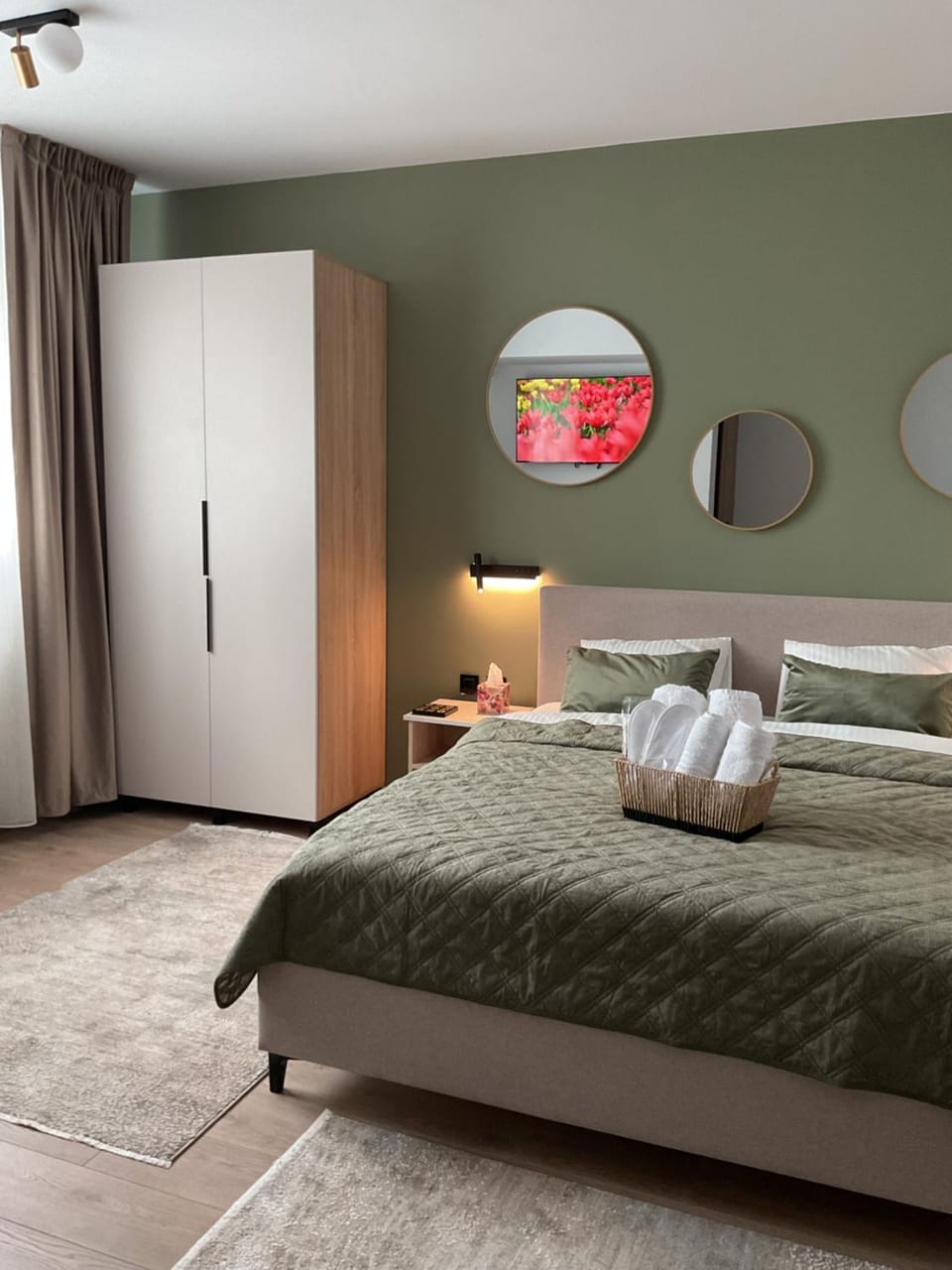 Bed, Photo of the whole room, Bedroom, towels, wardrobe