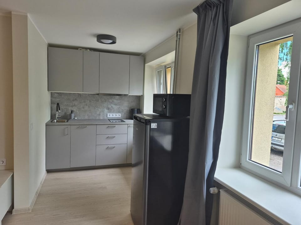 Kitchen or kitchenette, dishwasher, microwave