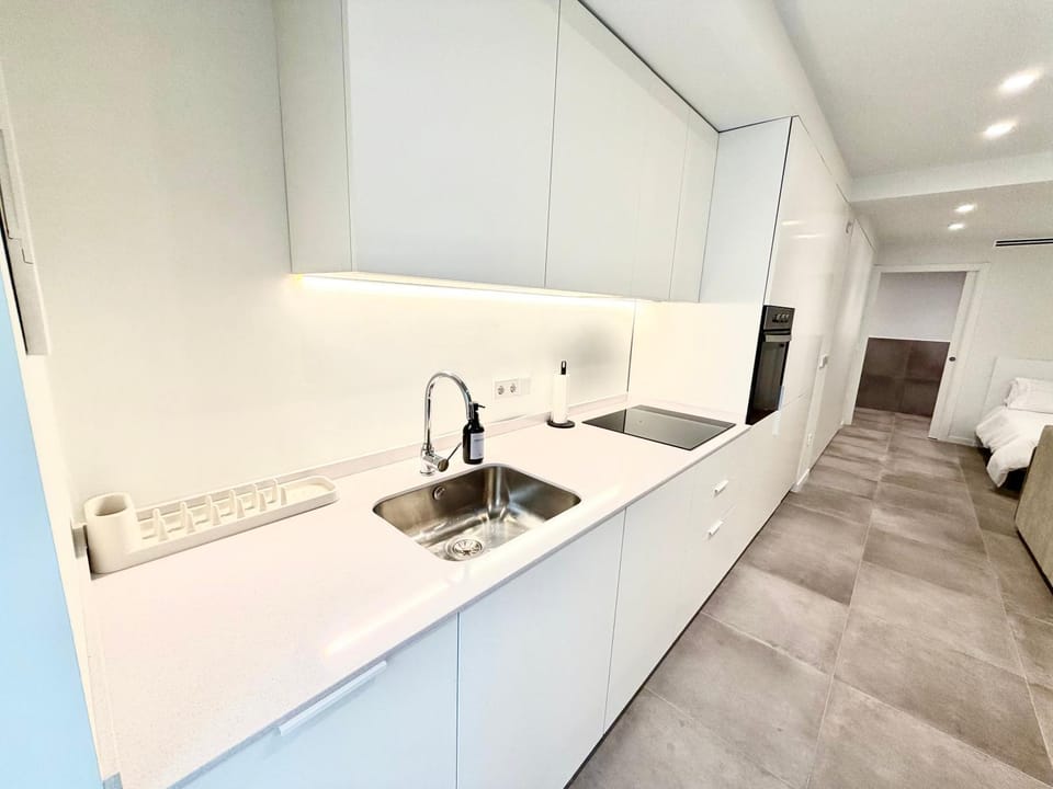 Kitchen or kitchenette, stove