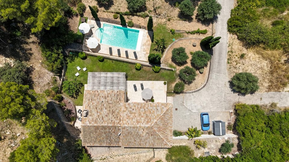 Property building, Spring, Day, Natural landscape, Bird's eye view, Pool view, Swimming pool, Parking
