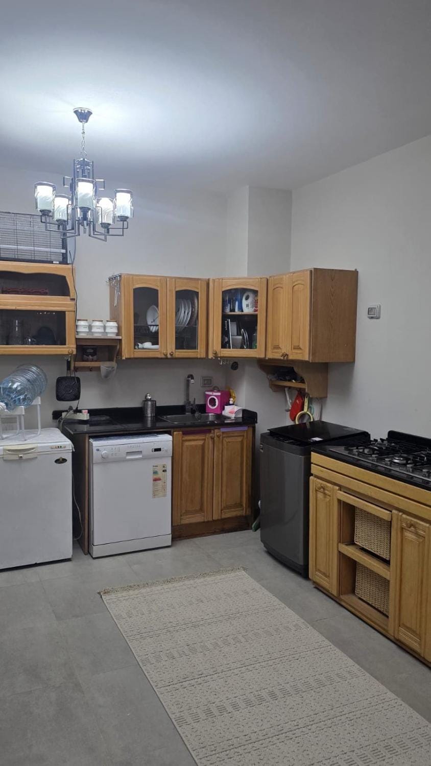 Kitchen or kitchenette, dishwasher, stove