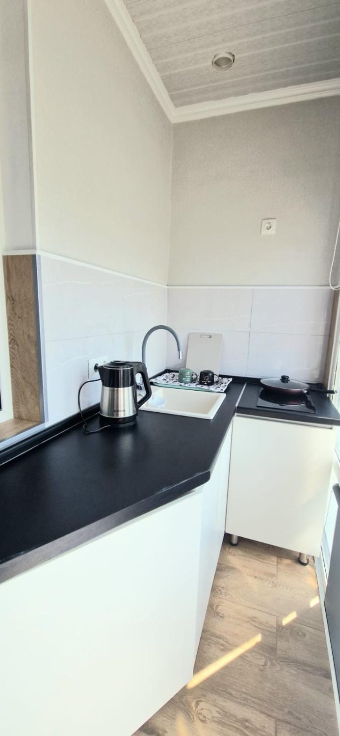 Kitchen or kitchenette, stove
