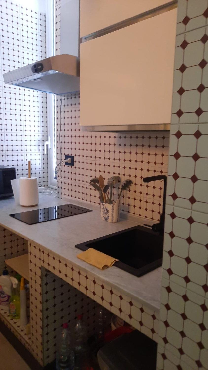 Kitchen or kitchenette, stove
