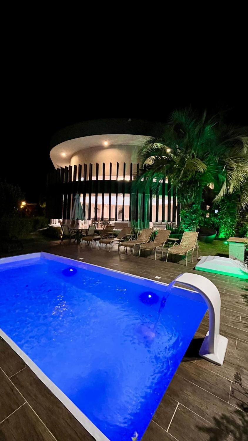 Night, Pool view, Swimming pool, Swimming pool