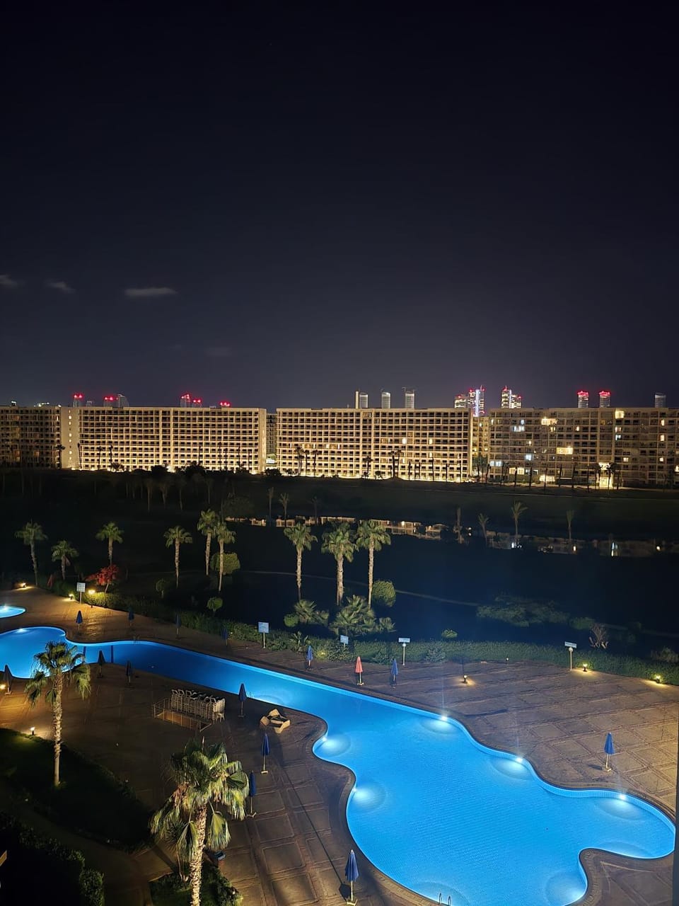 Night, Pool view, Swimming pool