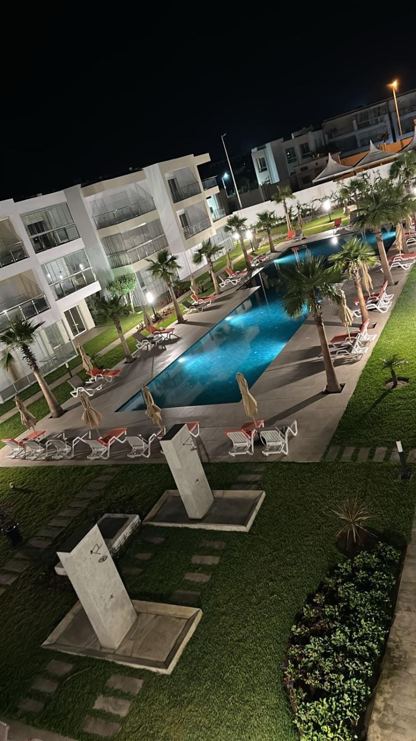 Night, Garden, Pool view, Swimming pool
