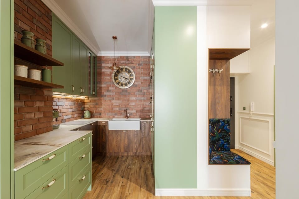 Kitchen or kitchenette, stove
