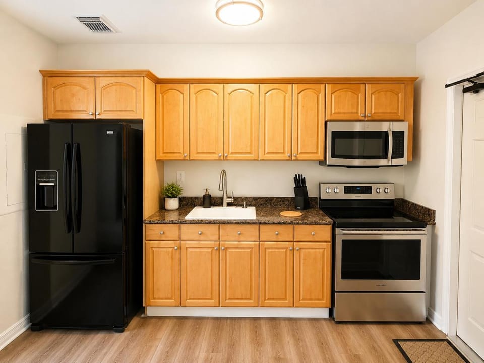 Kitchen or kitchenette, oven, stove, toaster