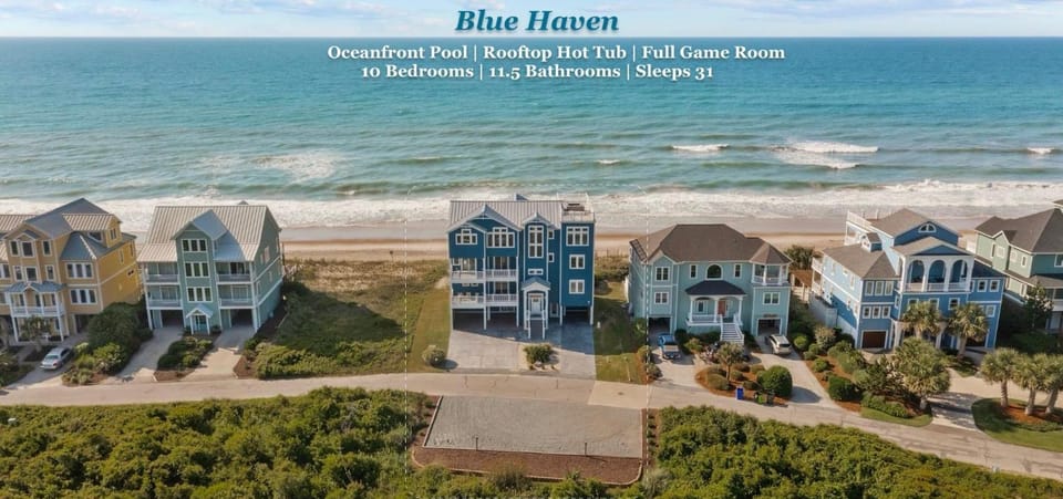 Blue Haven, 10 Bdrm, Oceanfront, Pool, Hot Tub, Game Room House in North Topsail Beach