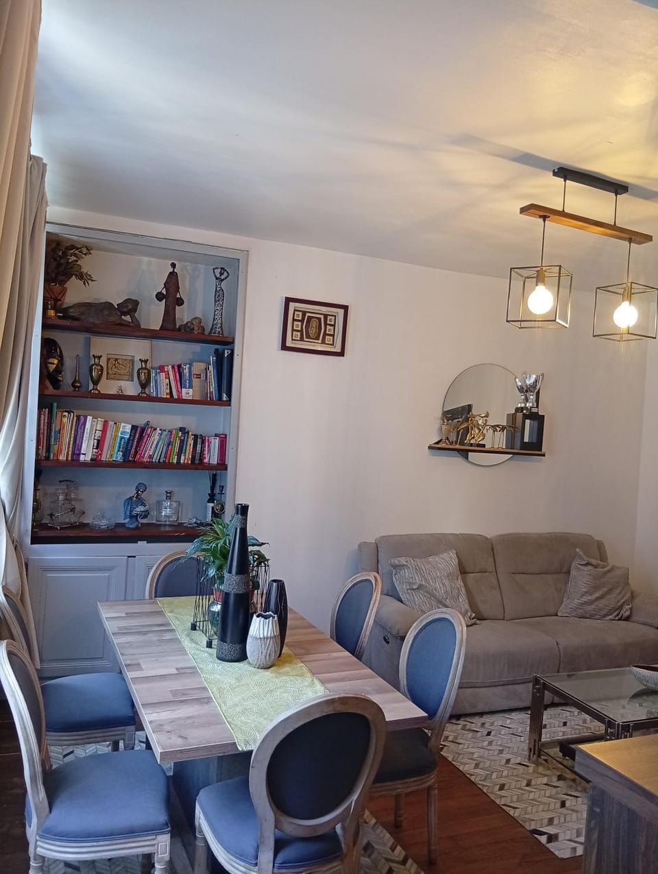 Library, Living room, Seating area, Dining area