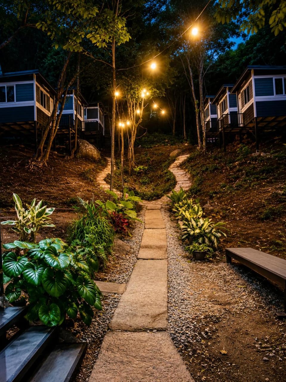 Property building, Night, Natural landscape, Garden, Garden view