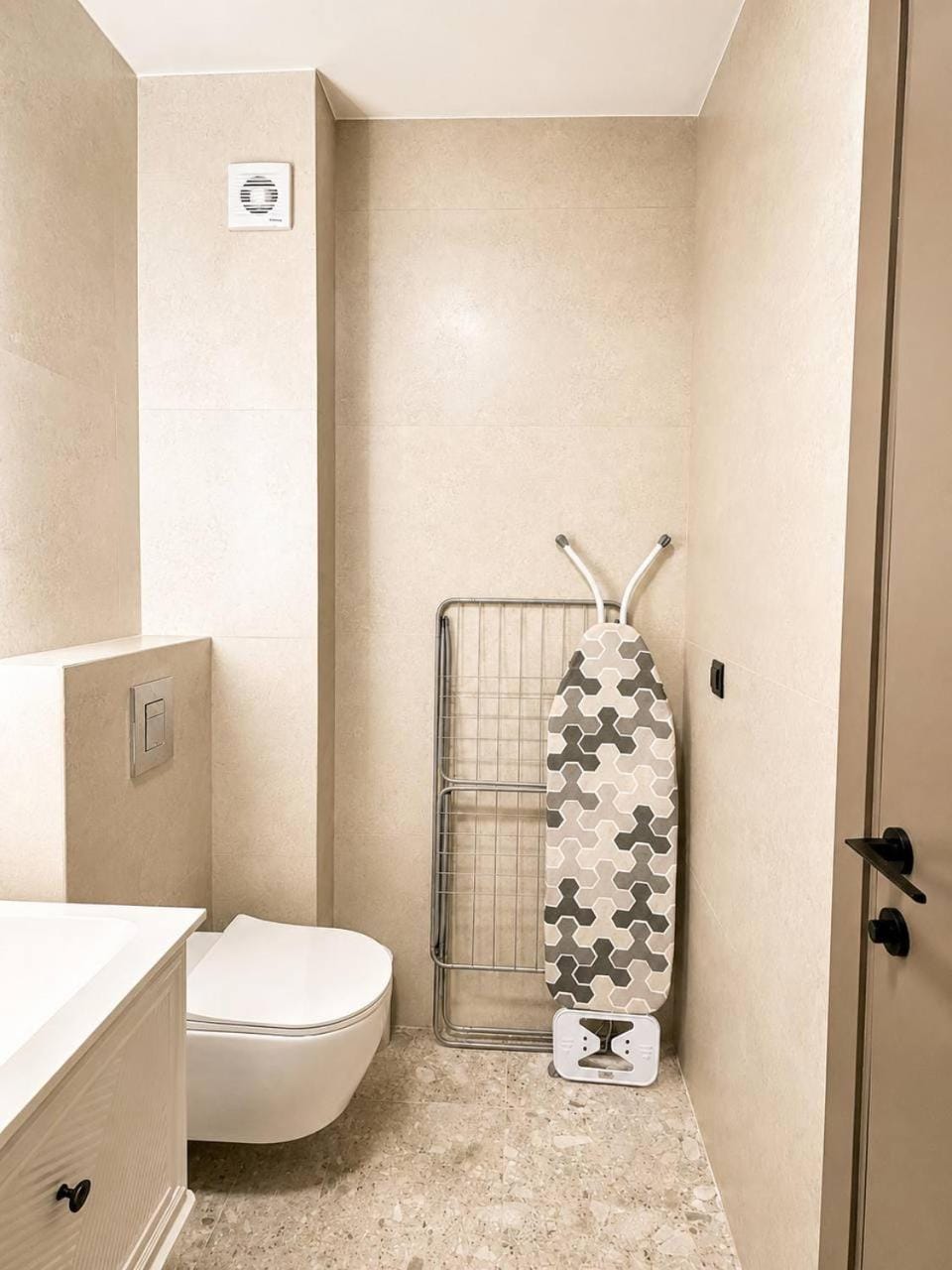 Toilet, flat iron, dryer
