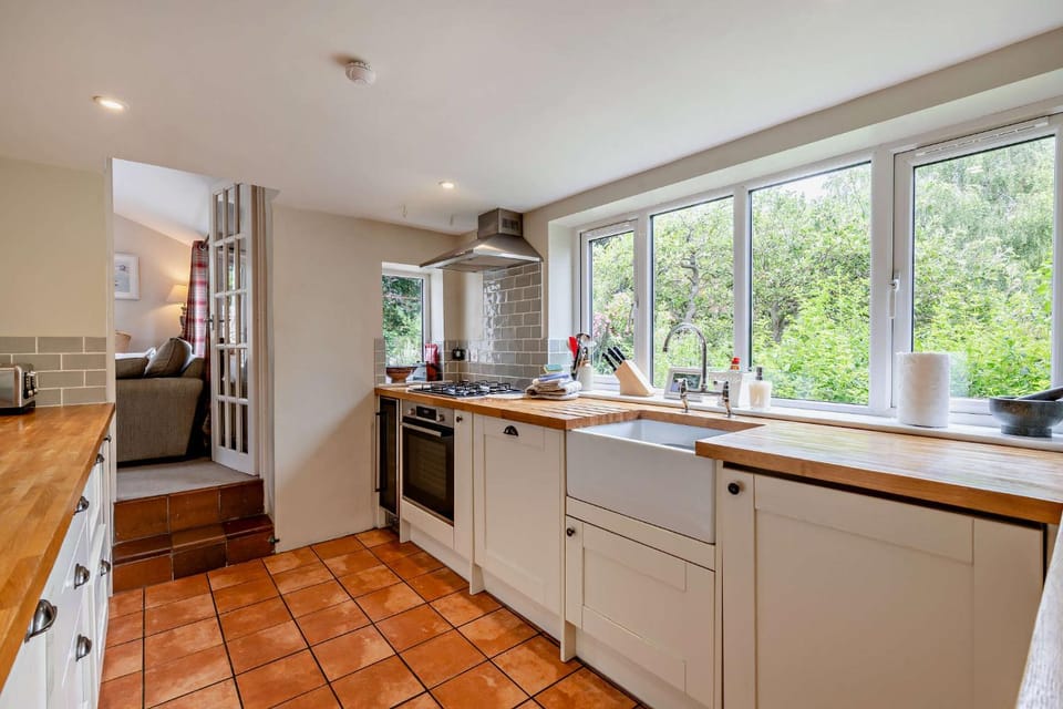 Kitchen or kitchenette, stove