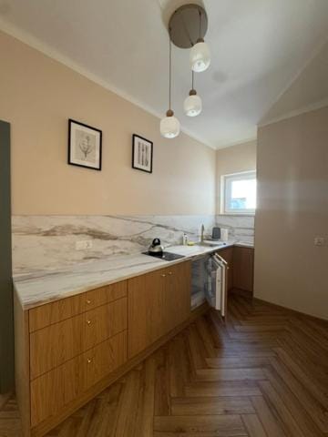 Kitchen or kitchenette, stove