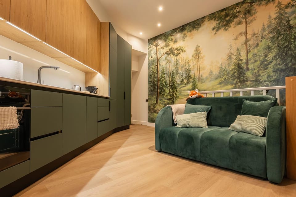 Kitchen or kitchenette, Living room, Seating area