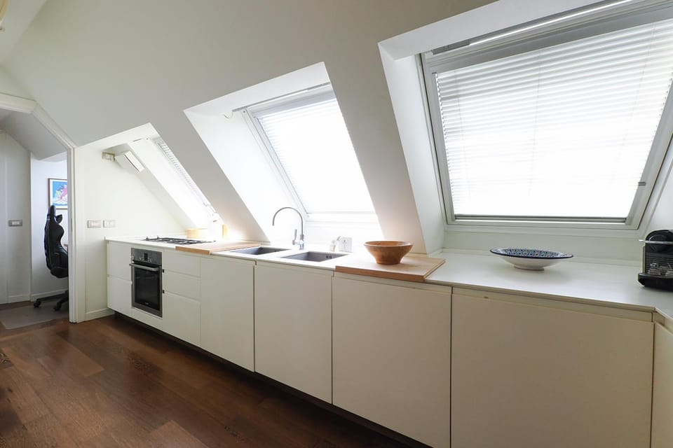 Kitchen or kitchenette, stove