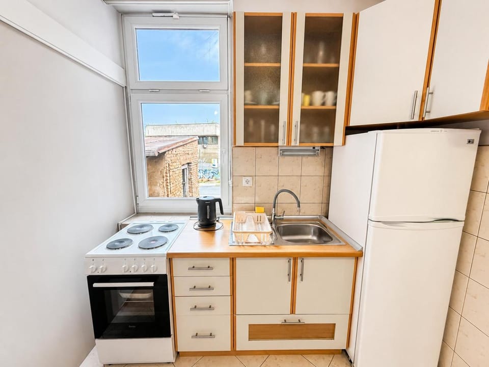 Kitchen or kitchenette, oven, stove