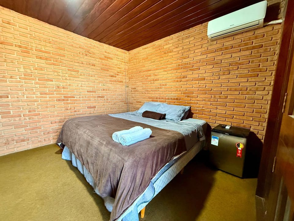 Bed, Photo of the whole room, Bedroom, towels, air conditioner