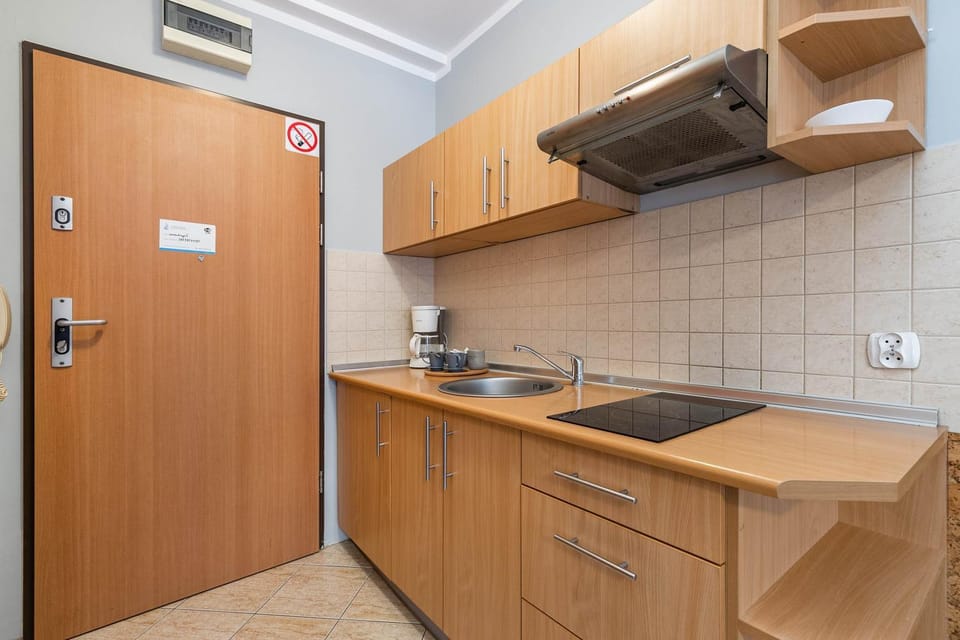Kitchen or kitchenette, stove