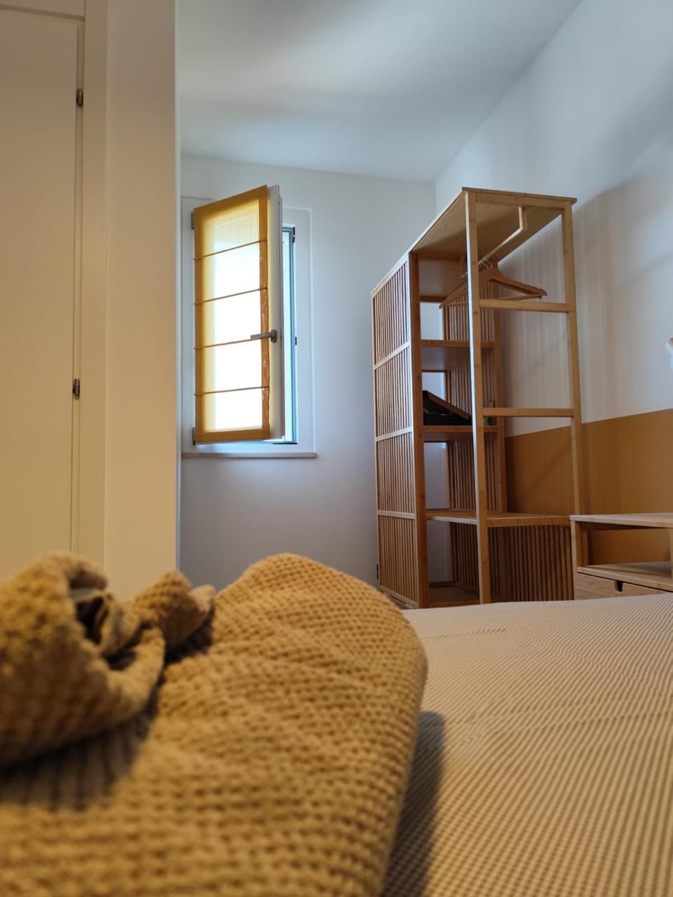 Bed, Photo of the whole room, Bedroom, bunk bed, towels, wardrobe