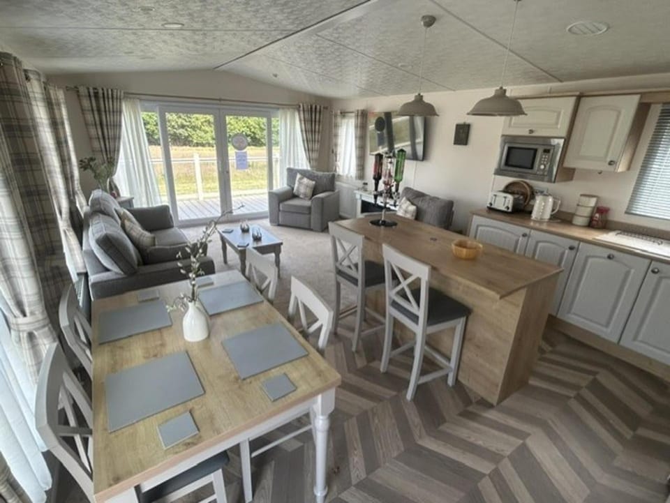 Kitchen or kitchenette, Living room, Seating area, Dining area, toaster