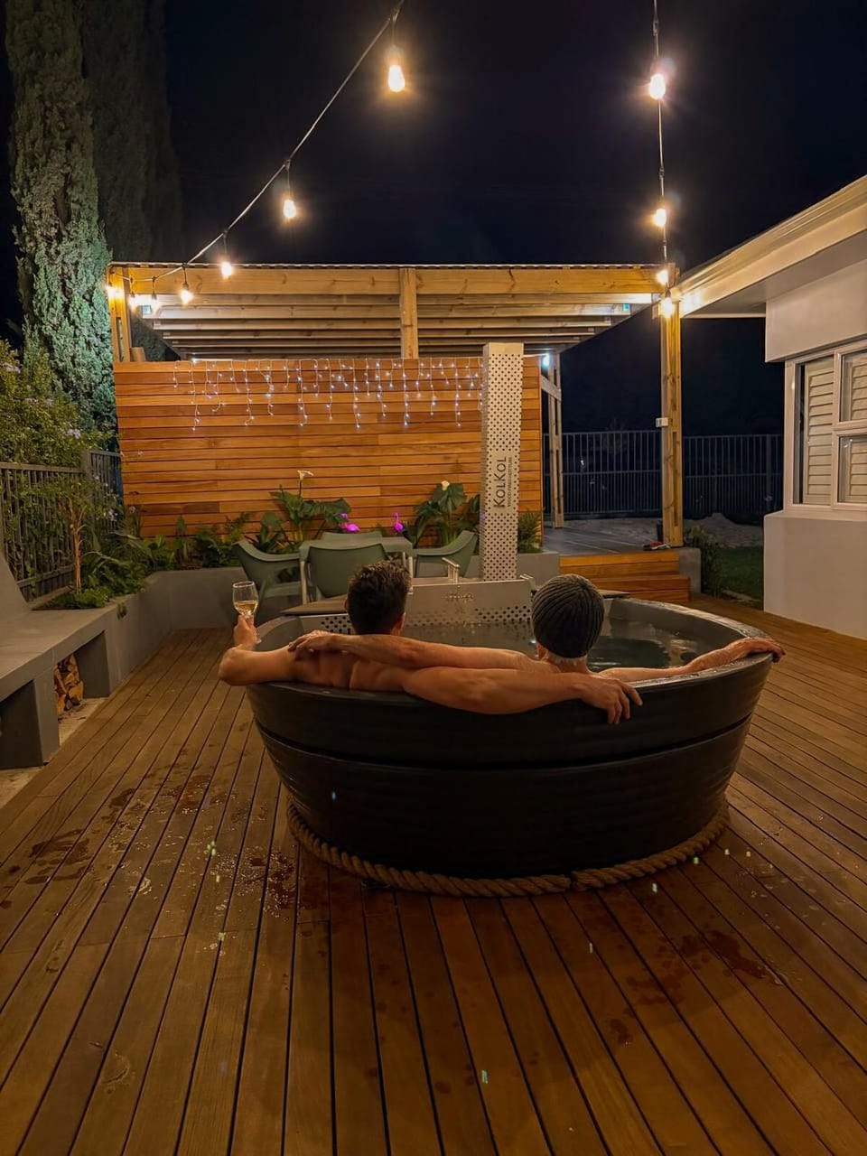 Patio, Night, Hot Tub, Hot Tub, Seating area