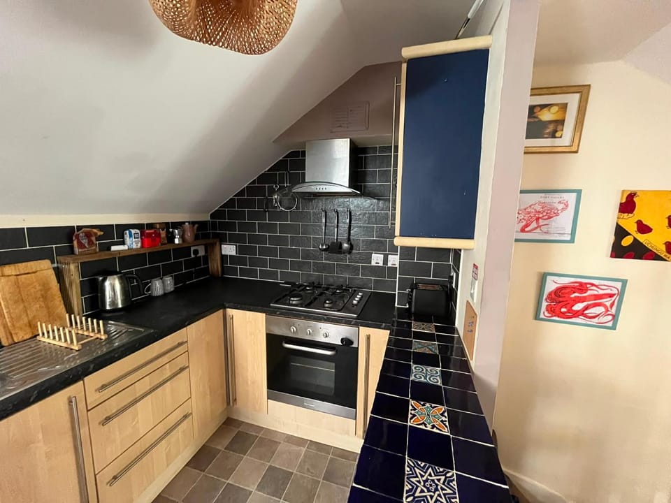 Kitchen or kitchenette, oven, stove, toaster
