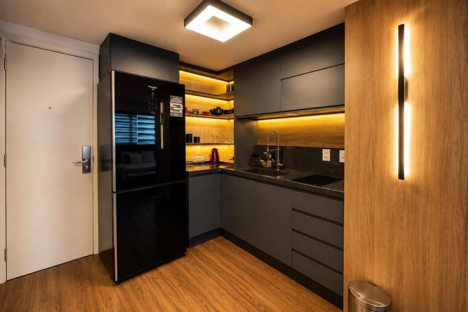 Kitchen or kitchenette, stove