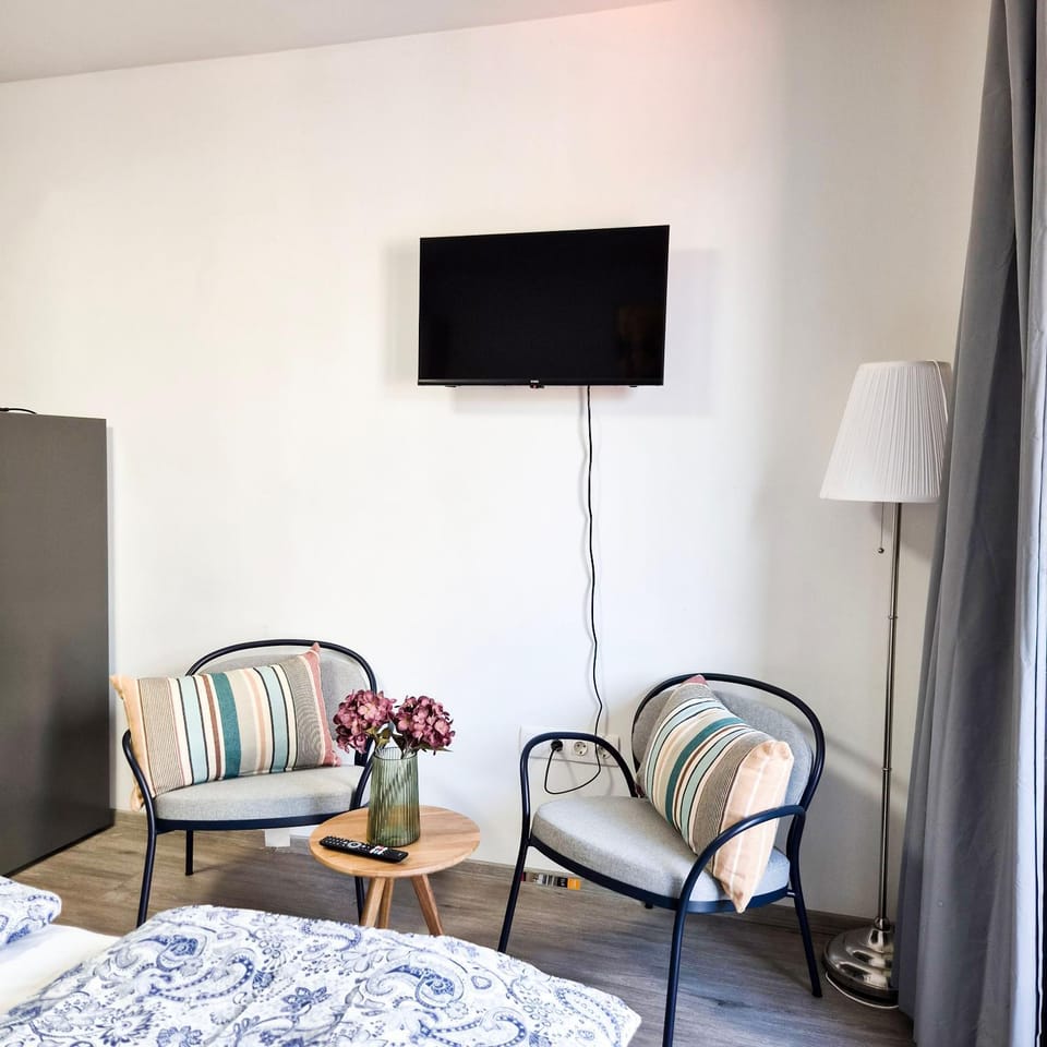 Bed, TV and multimedia, Living room, Seating area, Bedroom