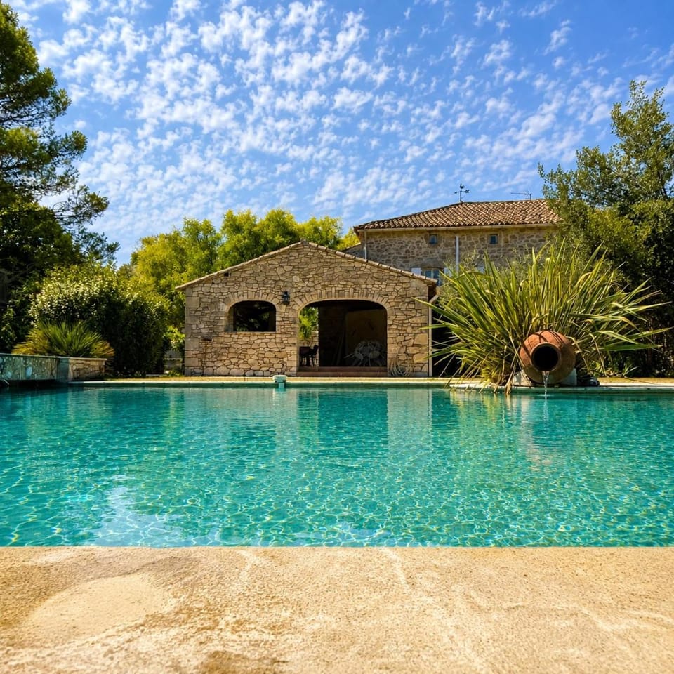 Property building, Day, Natural landscape, Garden, Garden view, Pool view, Swimming pool