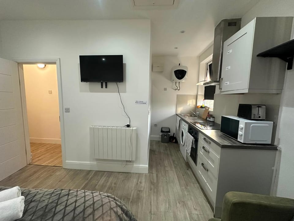 Bed, TV and multimedia, Kitchen or kitchenette, Bedroom, oven, stove, toaster