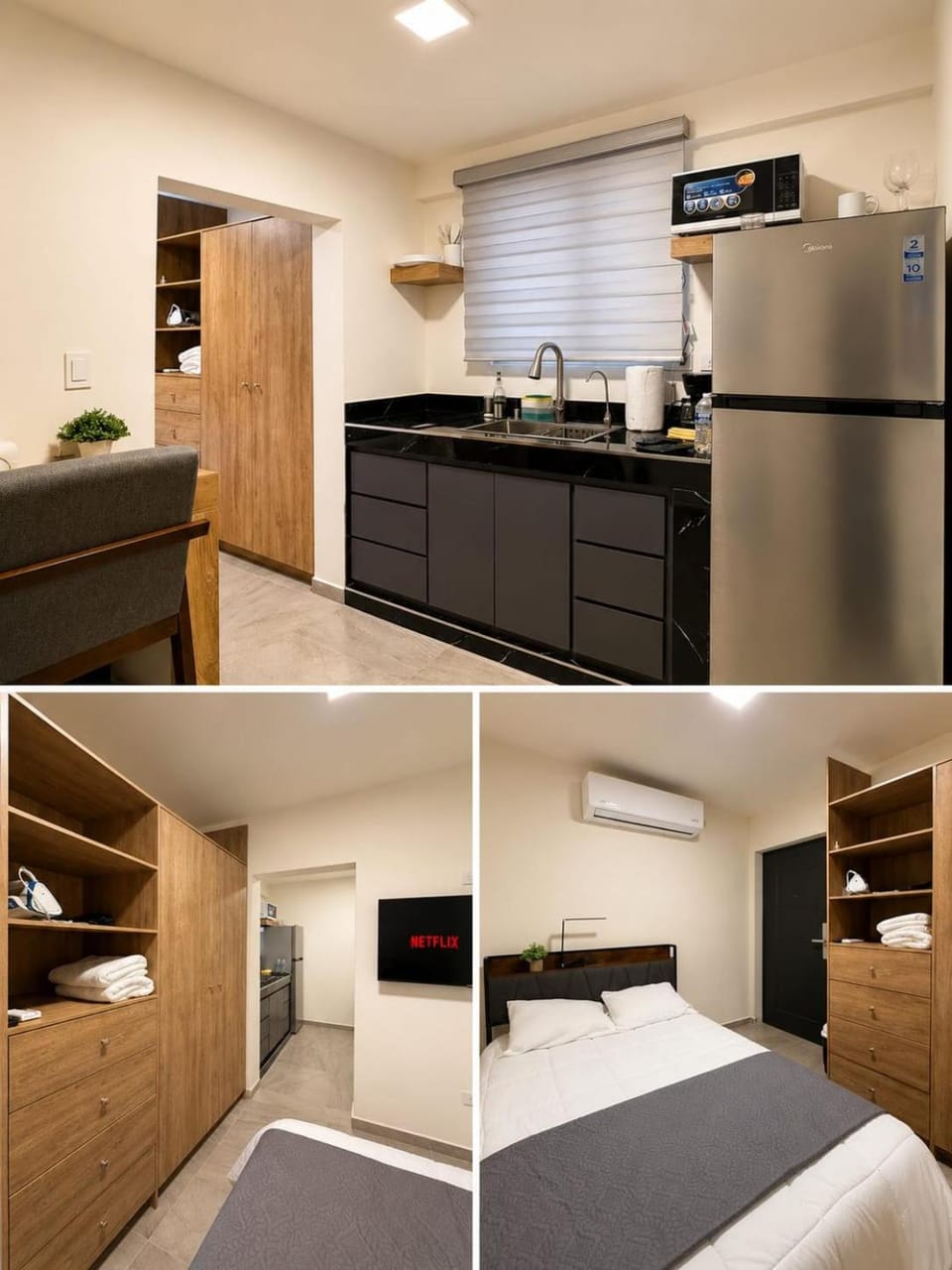 Bed, Kitchen or kitchenette, Photo of the whole room, Bedroom, air conditioner
