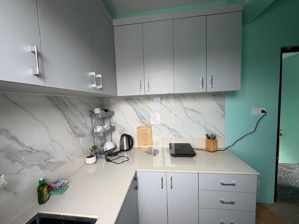 Kitchen or kitchenette, stove