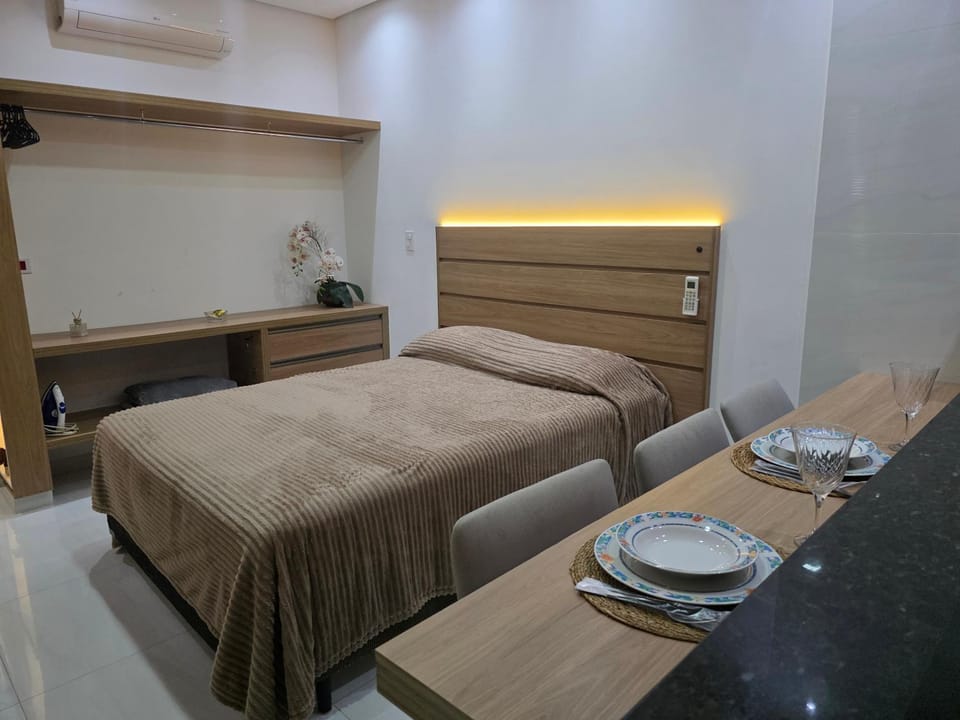 Bed, wardrobe