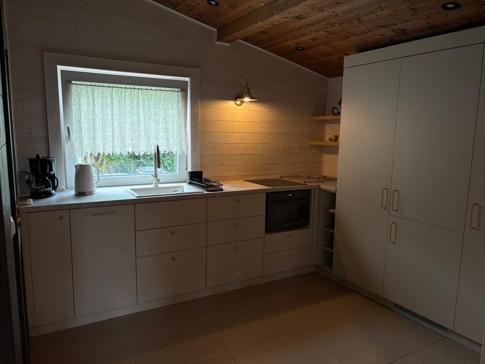 Kitchen or kitchenette, stove