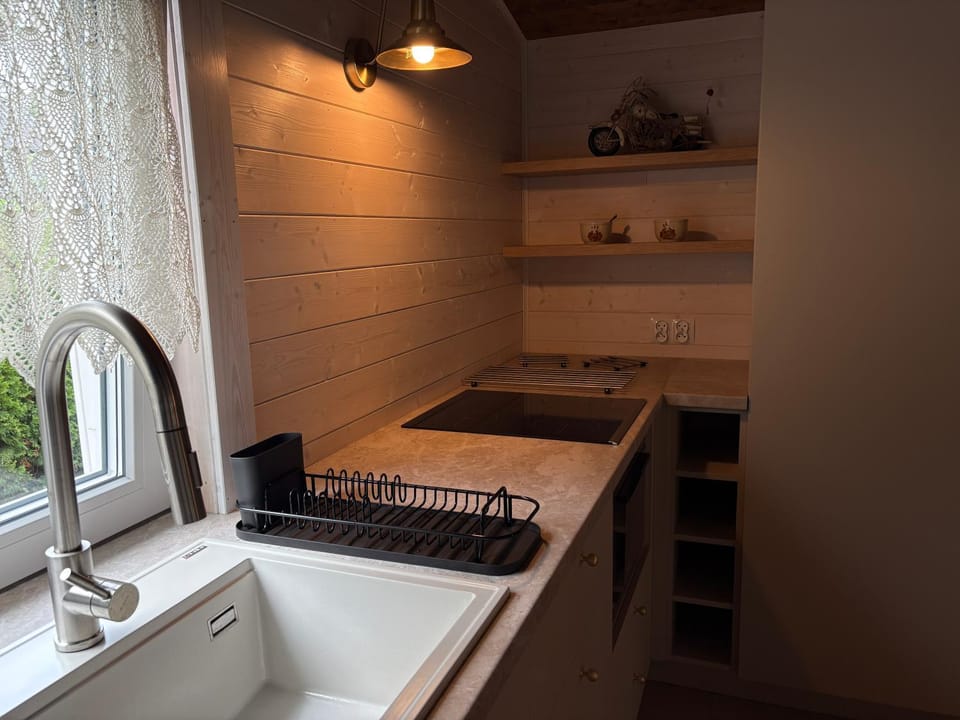 Kitchen or kitchenette, stove