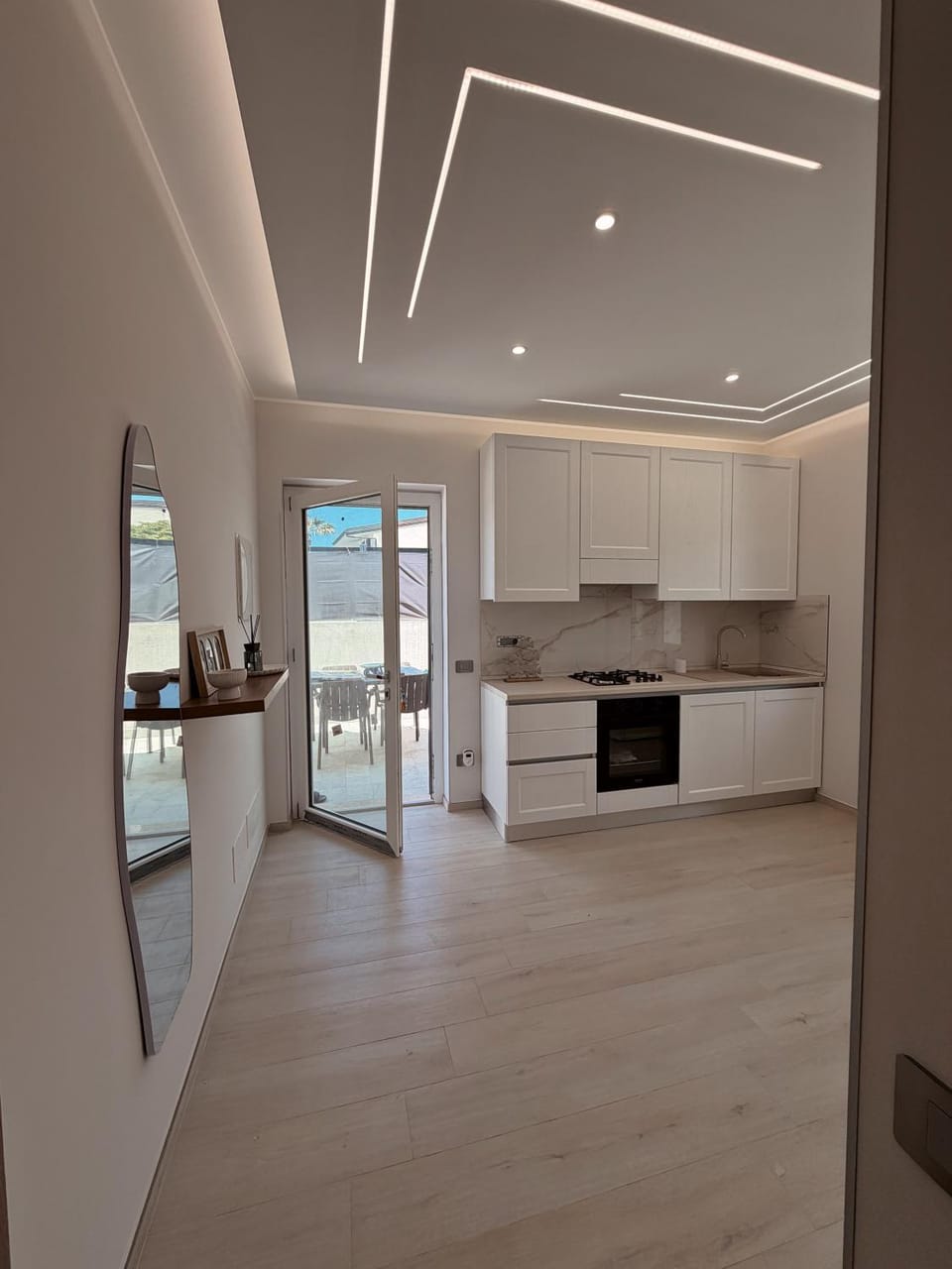 Kitchen or kitchenette, stove