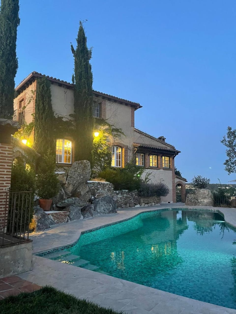 Property building, Night, Swimming pool