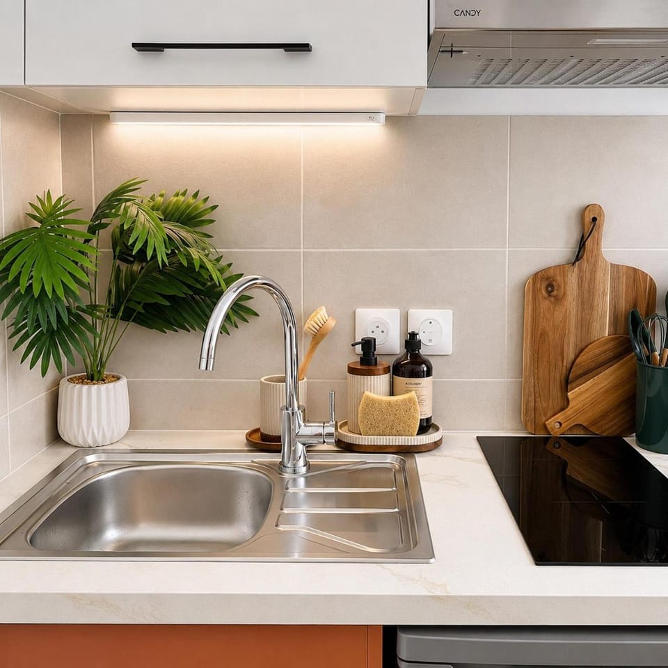 Kitchen or kitchenette, stove