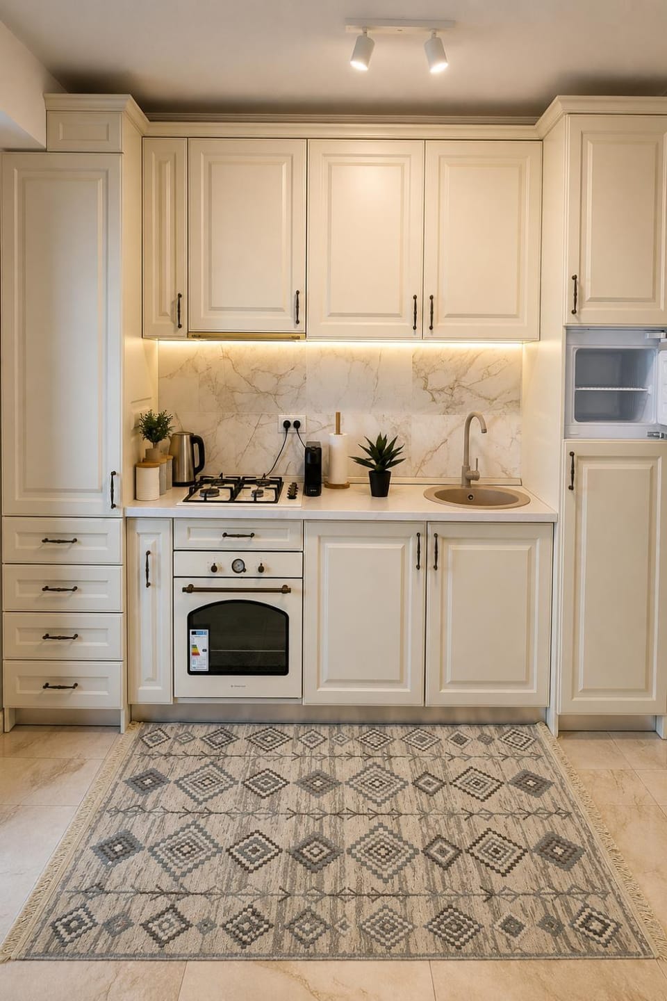 Kitchen or kitchenette, stove, toaster